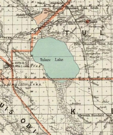 The last discharge into the San Joaquin River was in 1878.  The depiction in 1879 shows the start of many years of decline in the Lake’s volume. 